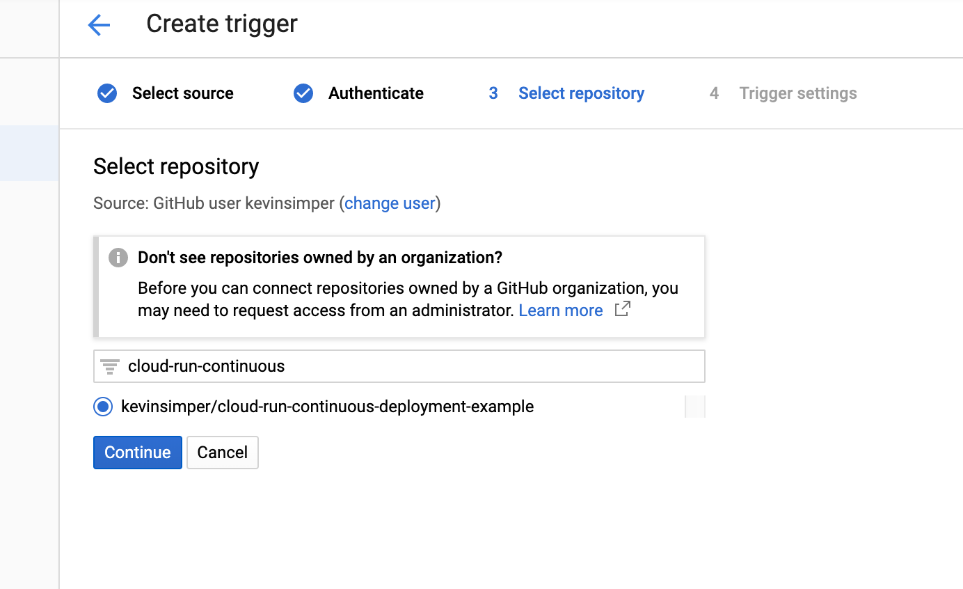 Google Cloud Cloud Build Select Repository