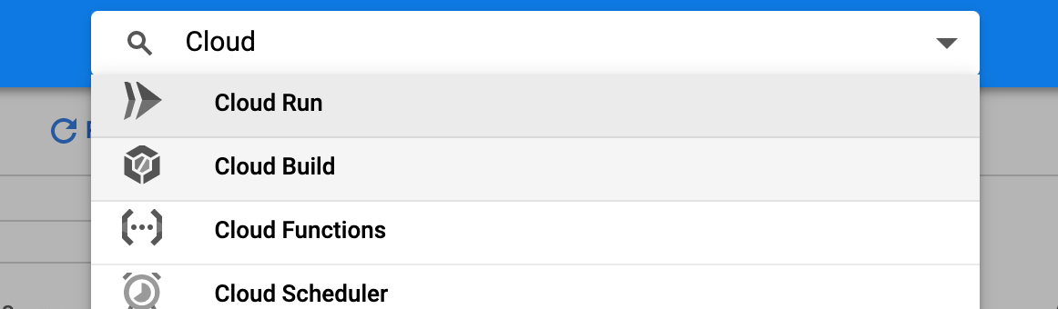 Google Cloud search bar Cloud Run