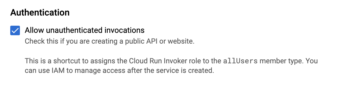 Google Cloud Cloud Run Allow unauthenticated