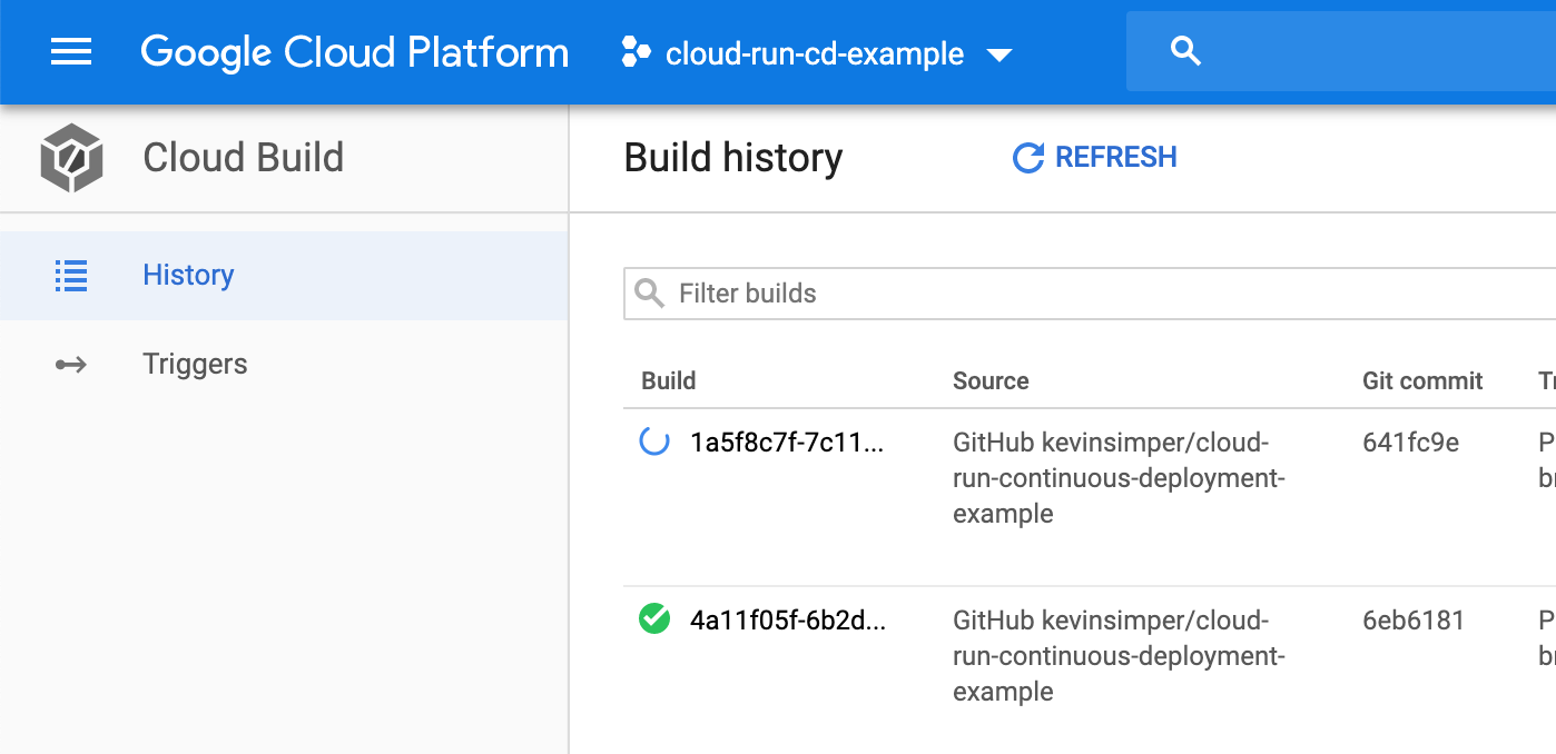 Google Cloud Cloud Build dashboard